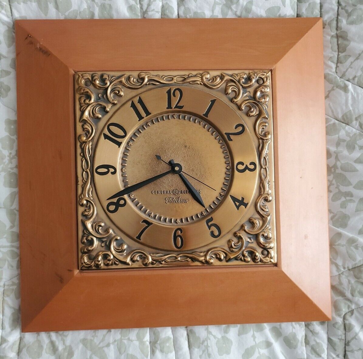 General Electric Telechron Wood Framed Metal Faced Larg Wall Clock Tested