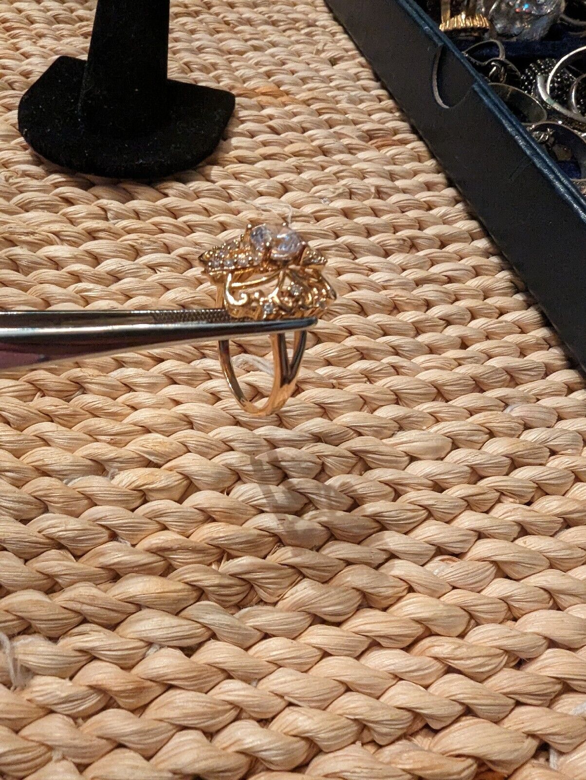 Golden 925 Silver K's Ring With Cz Center And Sides, Size 10