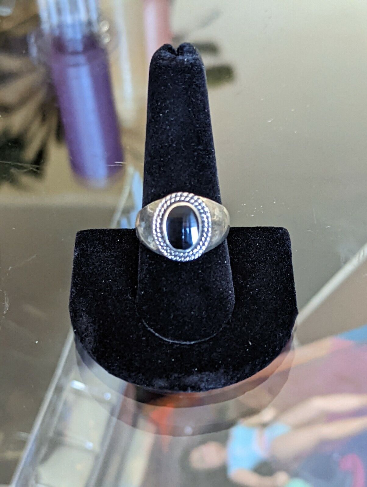 925 Silver Ring With Black Stone Oval Shaped Stone Size 10