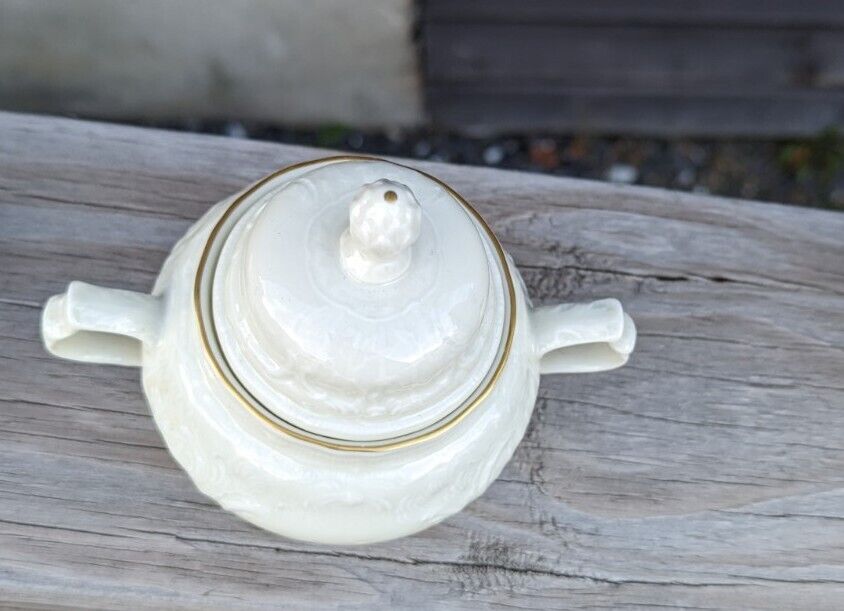 Rosenthal Classic White Germany Embossed Sugar Bowl with Lid Gold Trim