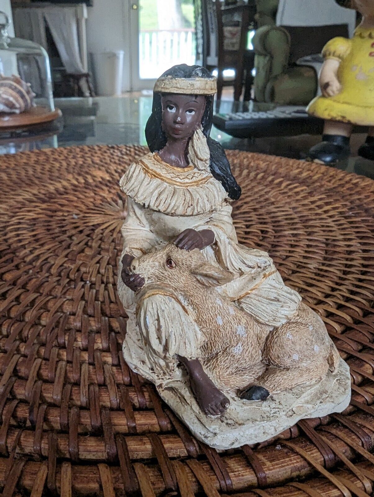 Beautiful Maiden With Deer In Lap Resin 4" Figurine