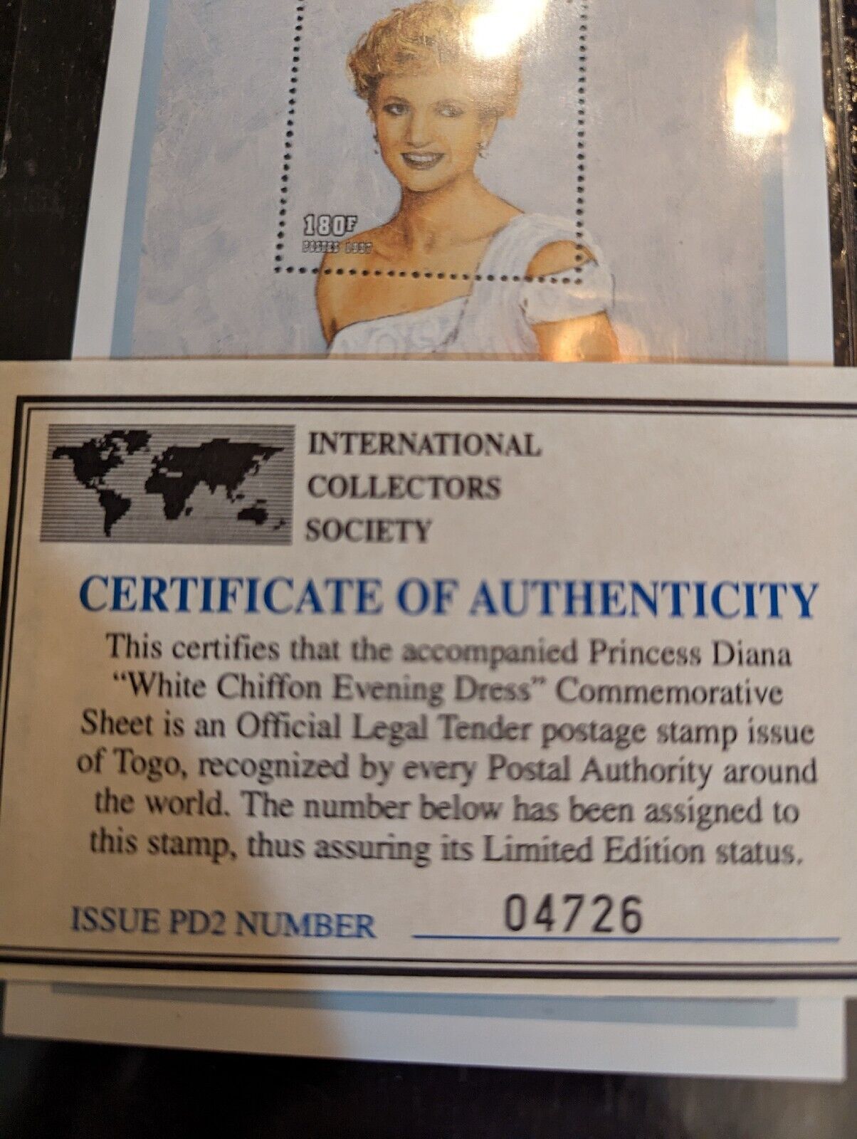 International Collectors Society PRINCESS DIANA LIMITED Postage Stamp with COA