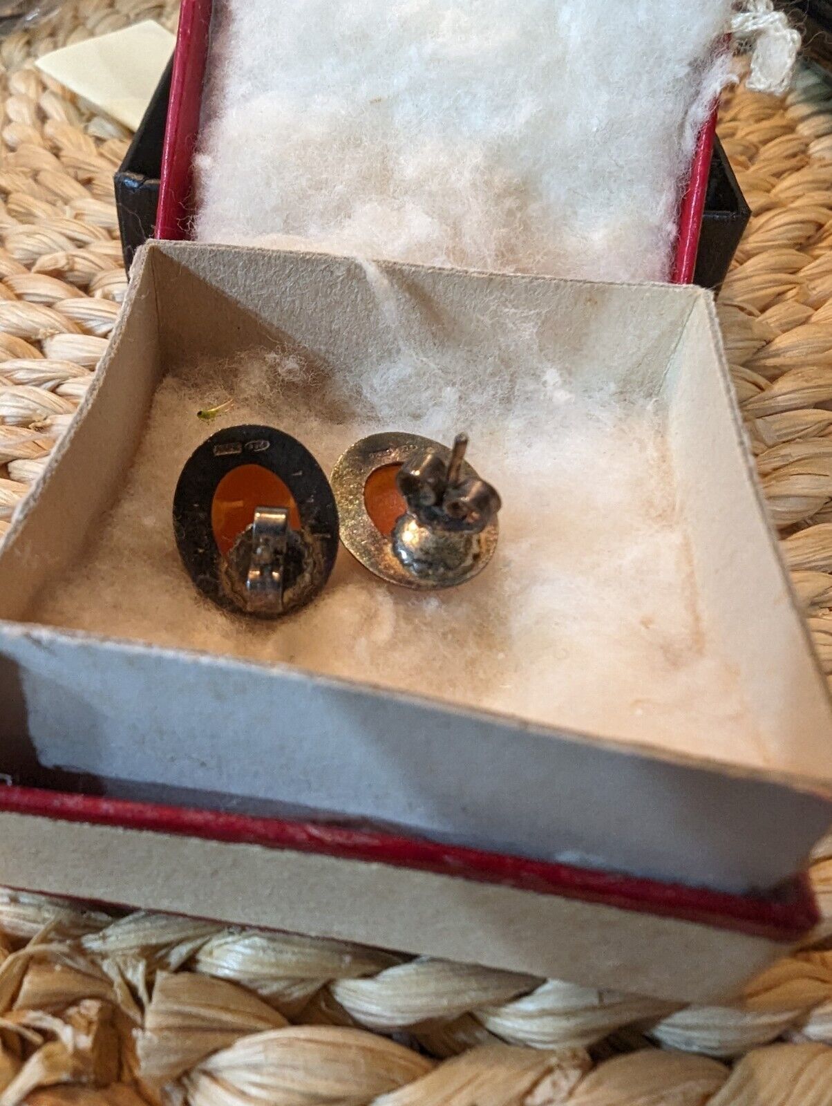 Vntg Ditta Giovanni Apa Italy Hand Carved Cameo 925  Earrings In Original Box