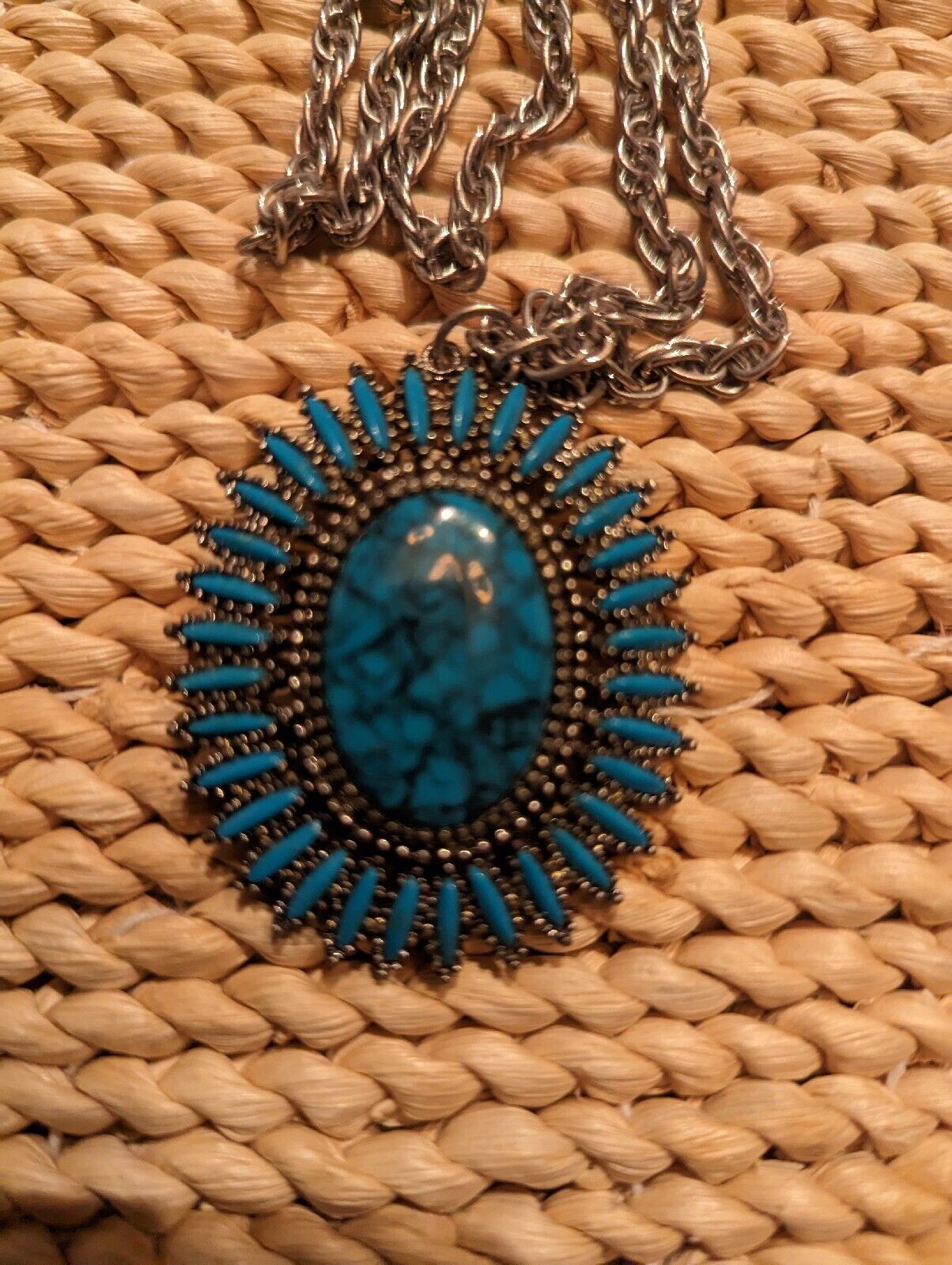 Vintage Southwestern Turquoise Pendant With 24" Chain