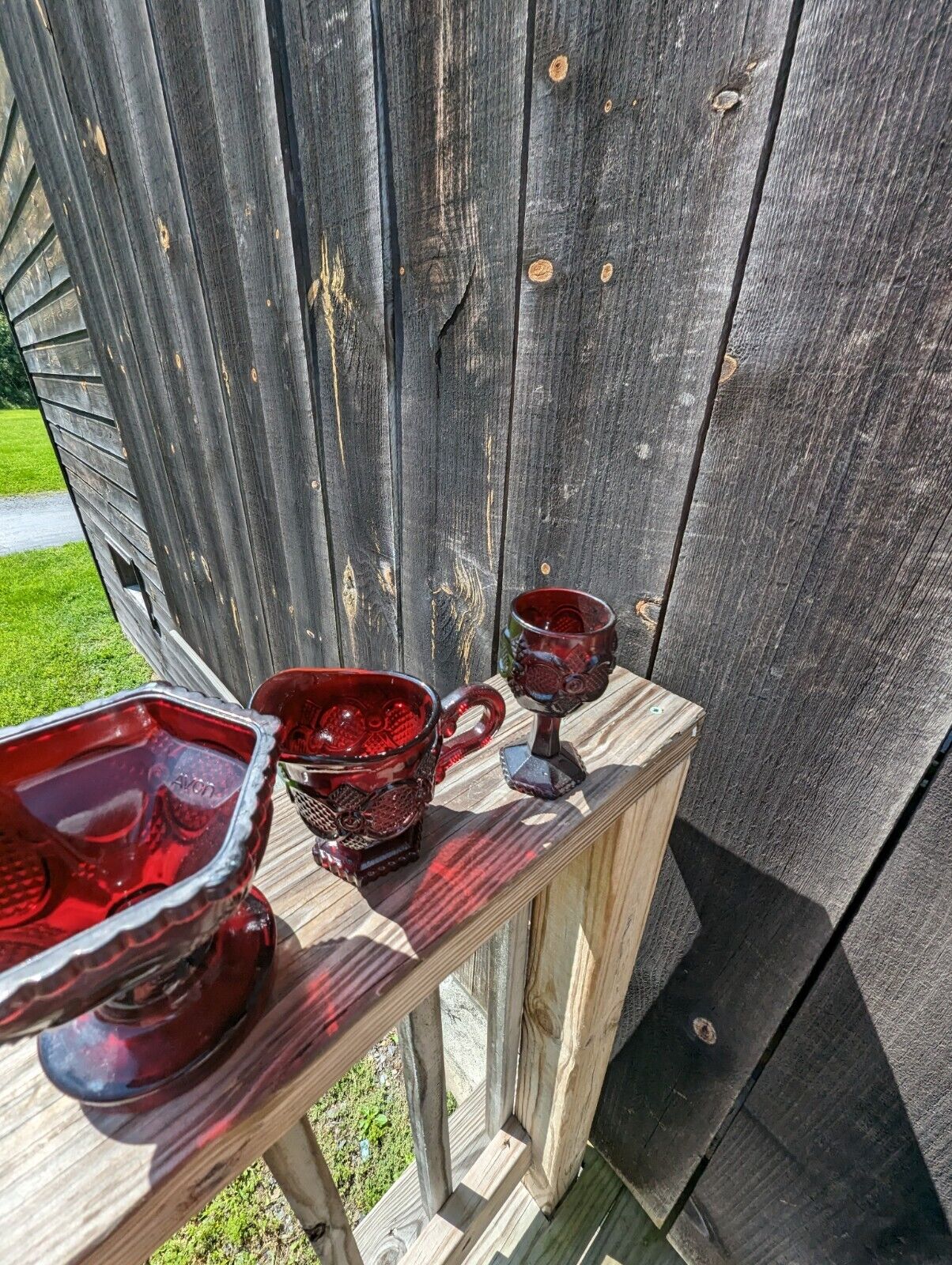 Three Avon Ruby Red Glass Ware Lot