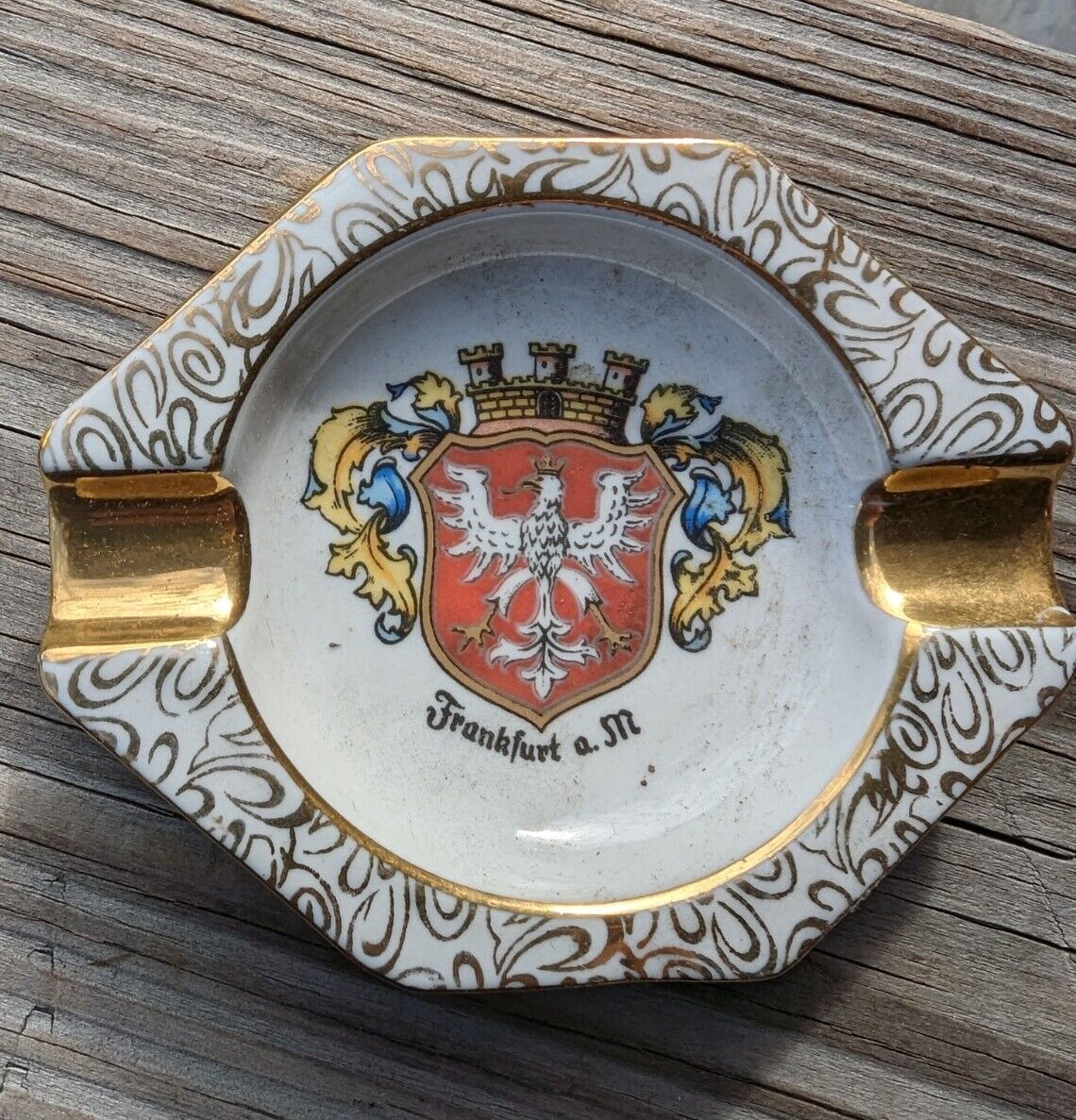 Vintage FRANKFURT On The Main Coat of Arms Ceramic Ashtray