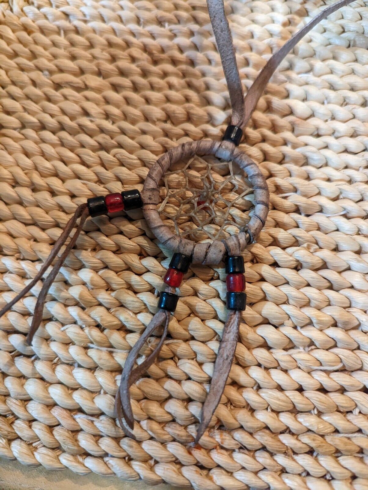 Leather Straps And Beads Genuine Medicine Wheel Dream Catcher Necklace