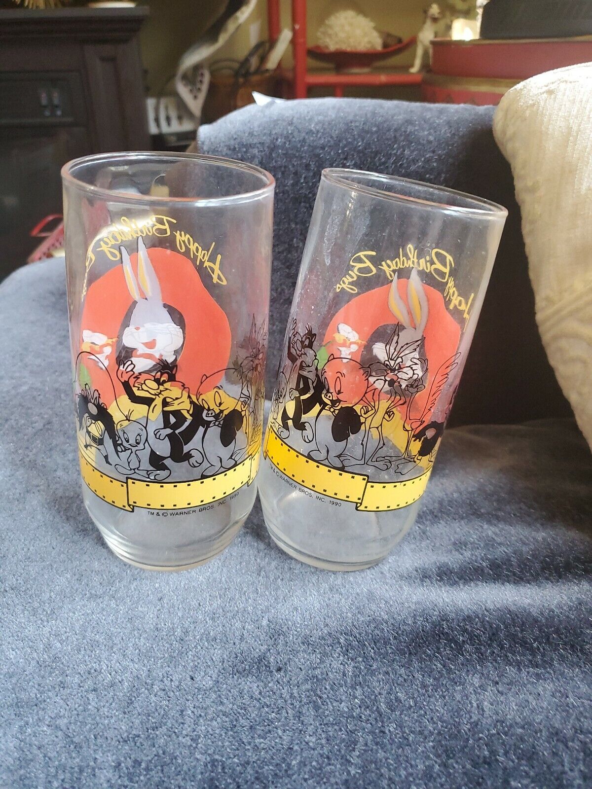 Bugs Bunny Anniversary Glasses "Happy Birthday Bugs" 50th Set of 2 1990 Warner