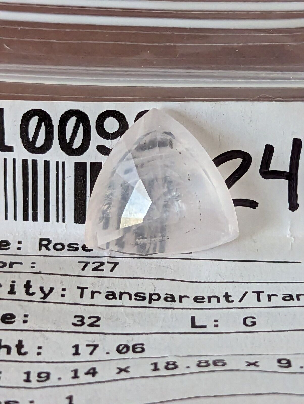 17.06 Cts Polished Rose Quartz Triangle Cut 19.14x18.86x9.21