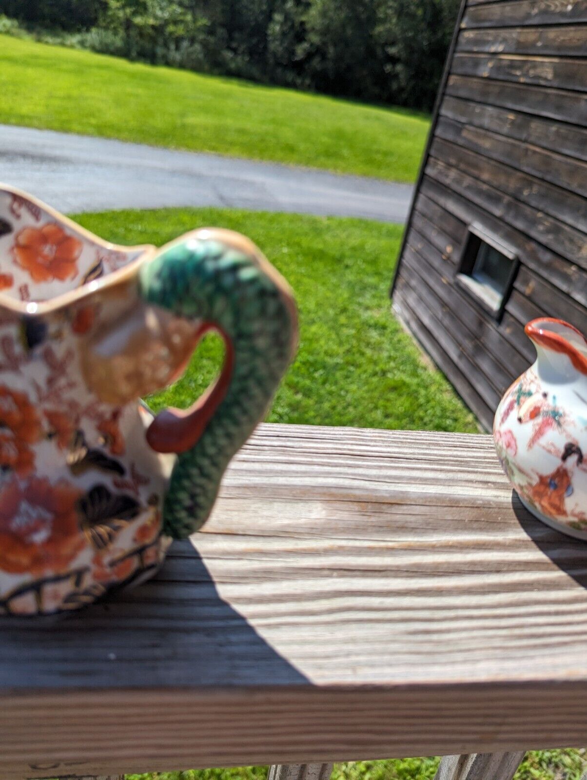 Two(!) Mason’s Ironstone Imari Pitchers With Hydra Handles Multicolor Lively 6"