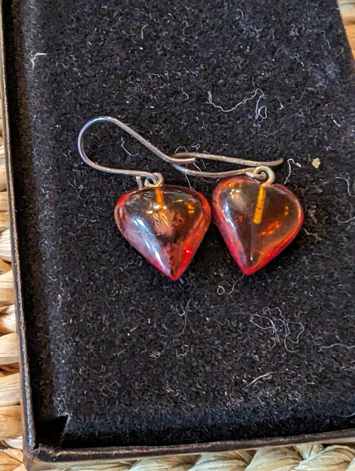 Vintage Sterling Amber Heart Earings