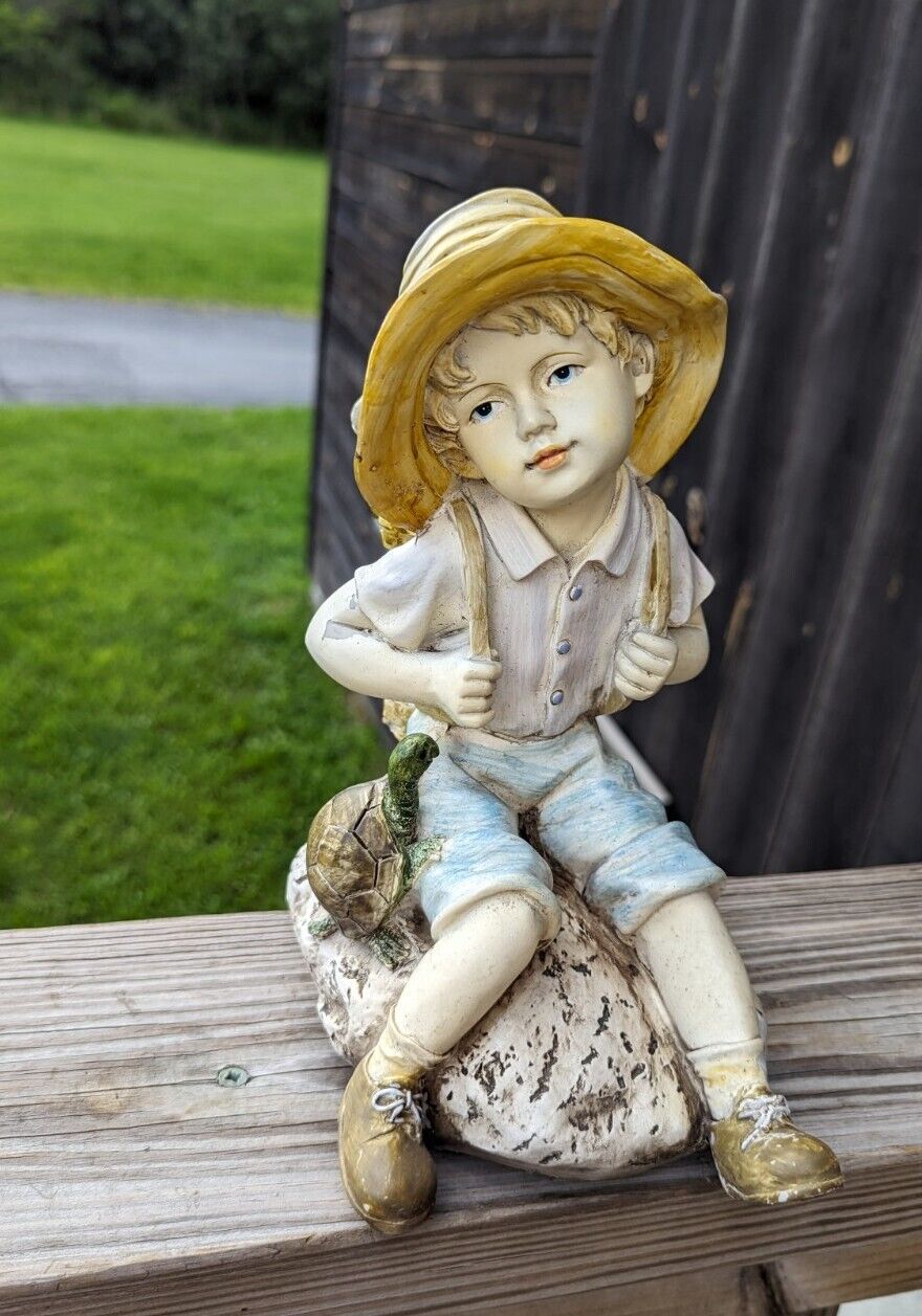 Large Tiered Daydreaming Innocent Young Homco Boy Sitting Down On Rock Figurine