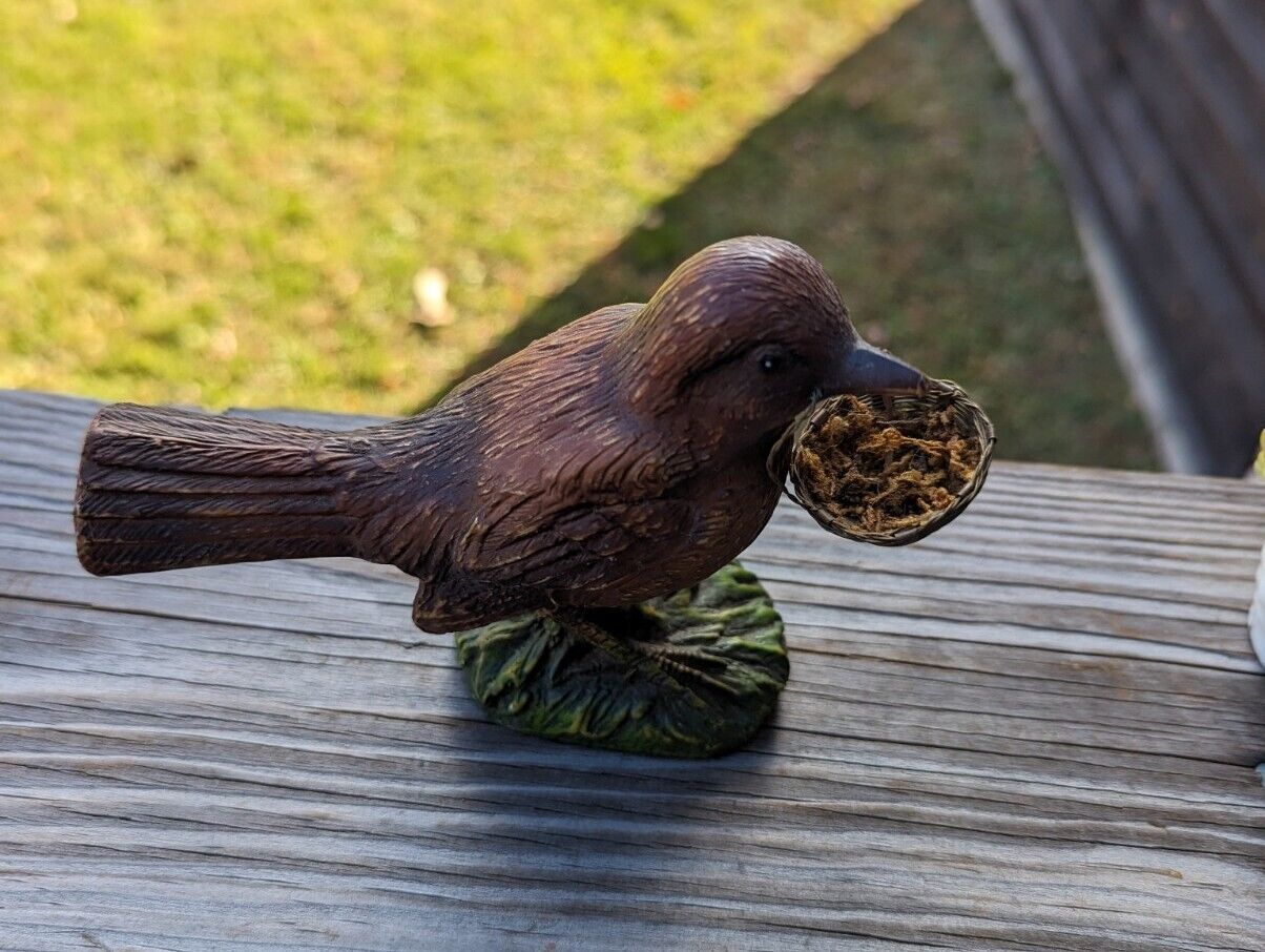 Vintage Katherine's Collection Adorable Brown Sparrow With Metal Woven Basket