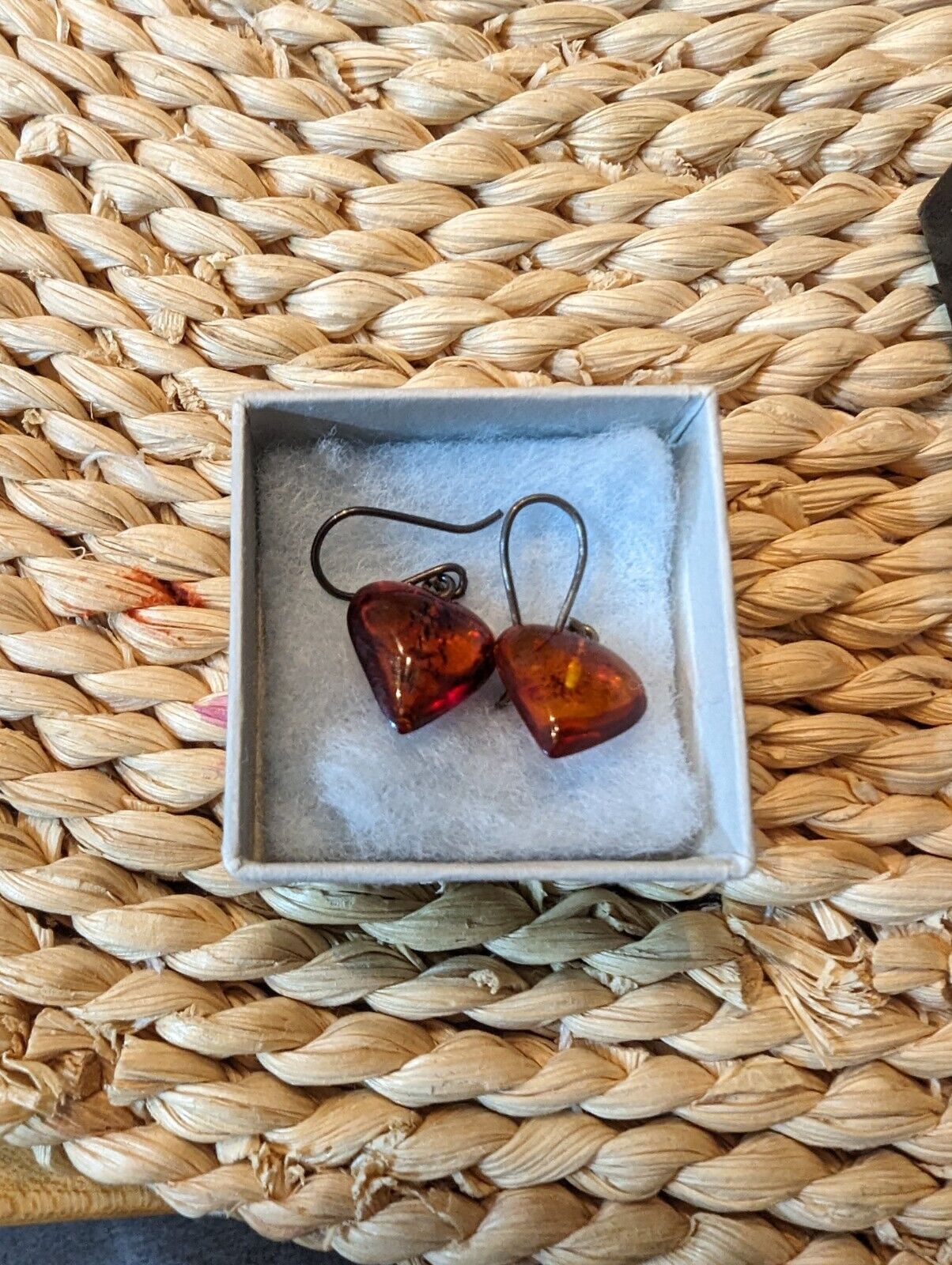 Vintage Sterling Amber Heart Earings