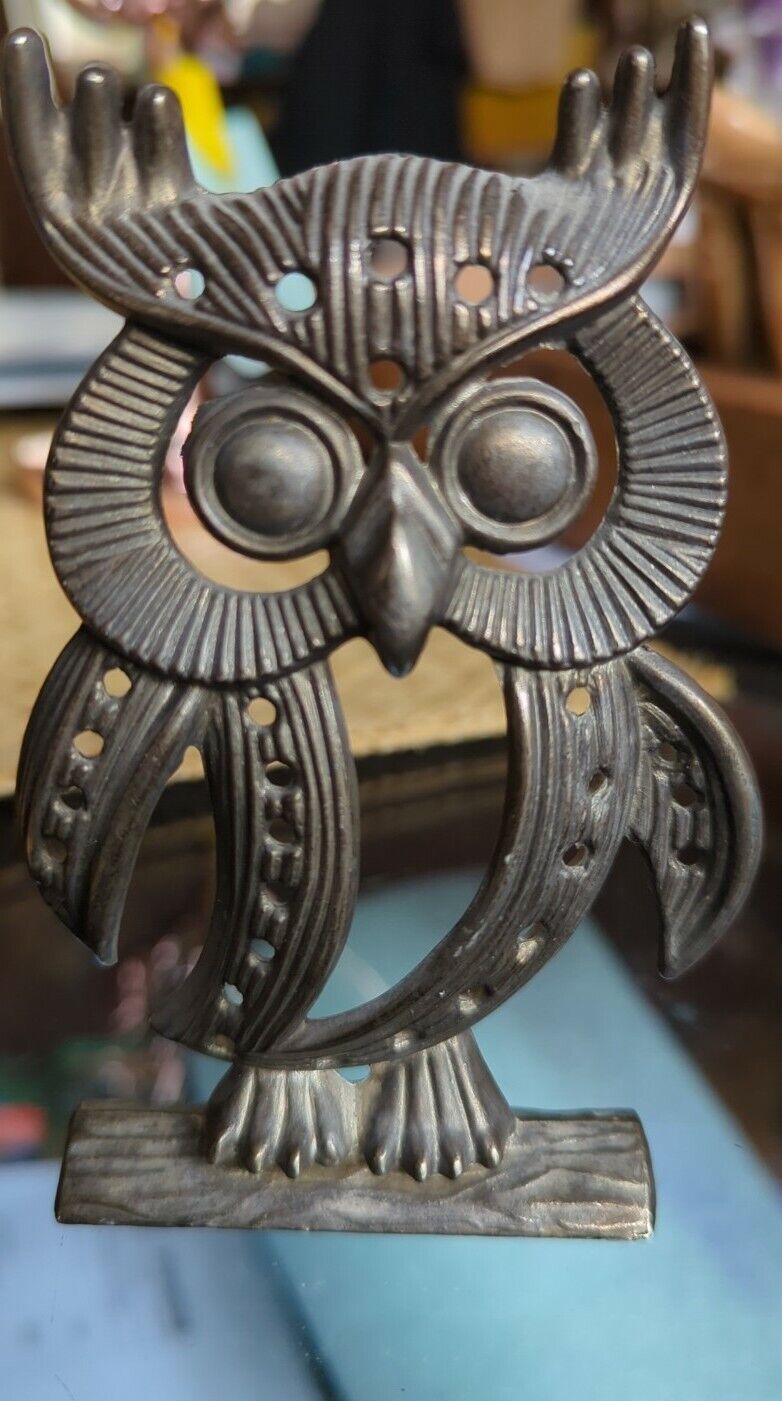 Vintage Silver Plated Made In Hong Kong Owl On A Branch Figurine