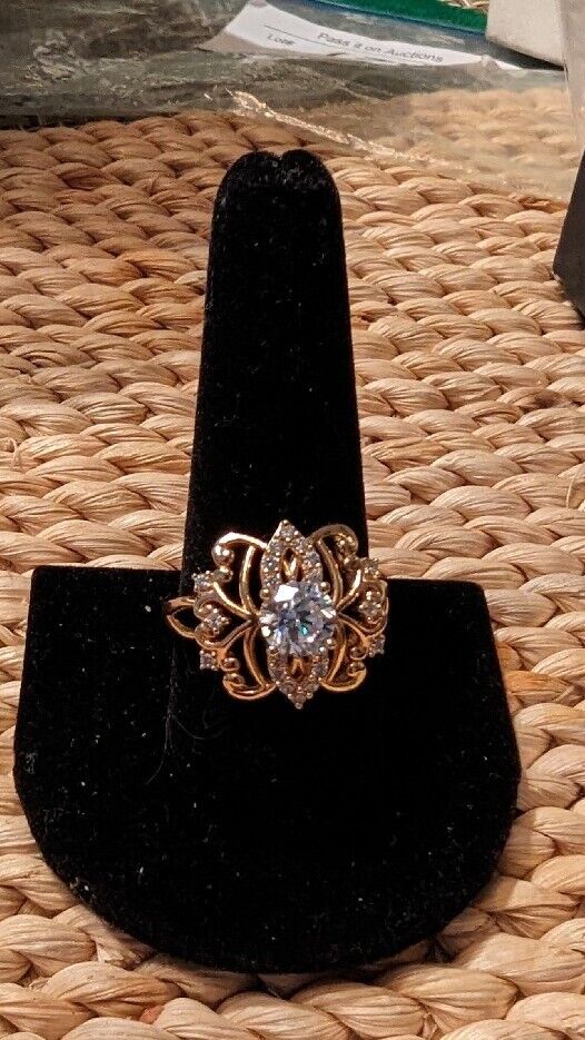 Golden 925 Silver K's Ring With Cz Center And Sides, Size 10