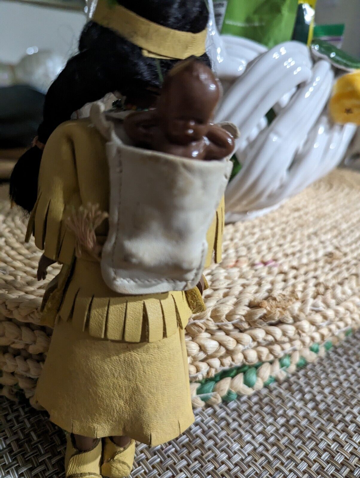 Vintage Native American Young Woman Carrying Baby In Back Pack Dolls About 9"