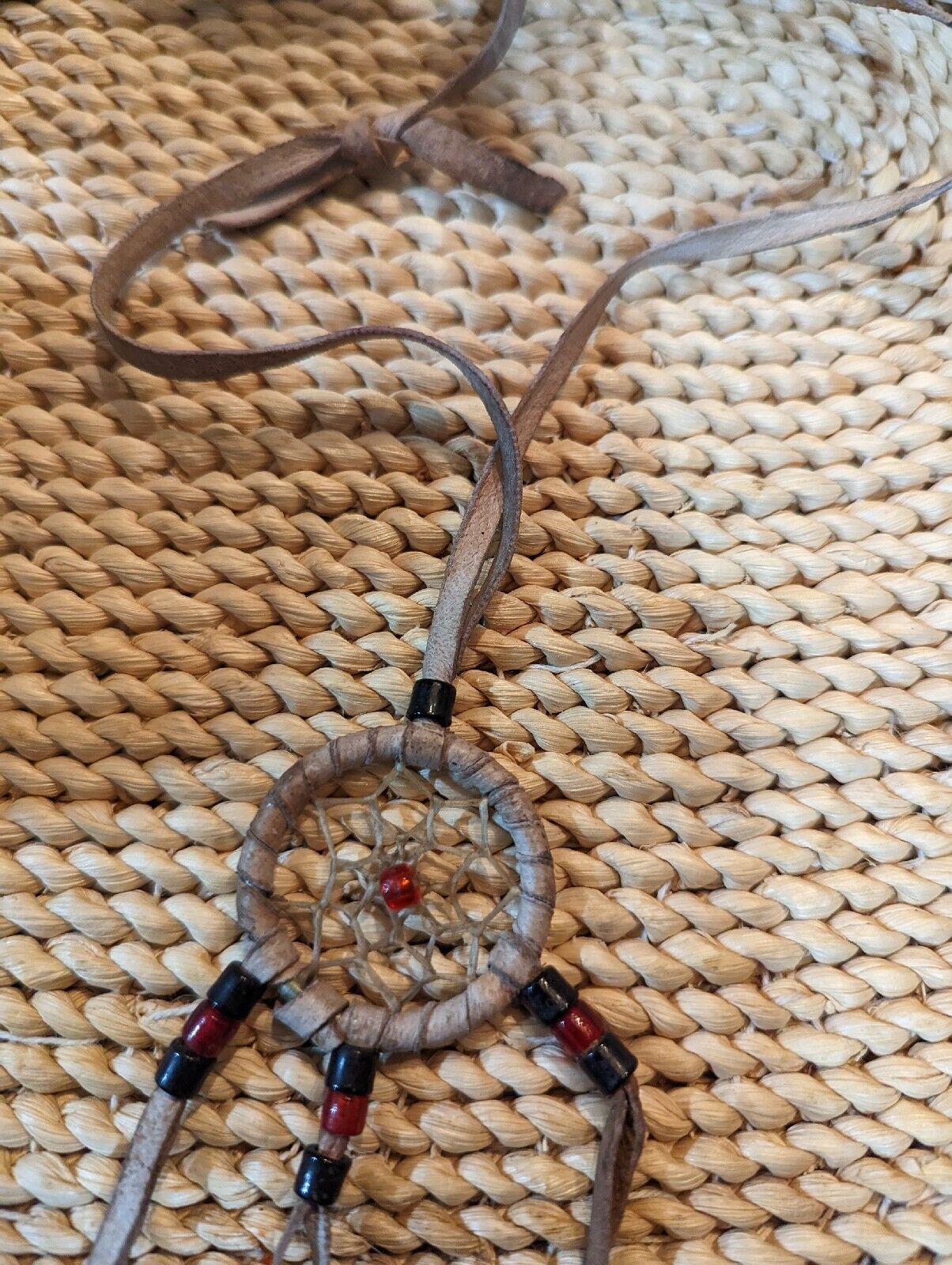 Leather Straps And Beads Genuine Medicine Wheel Dream Catcher Necklace