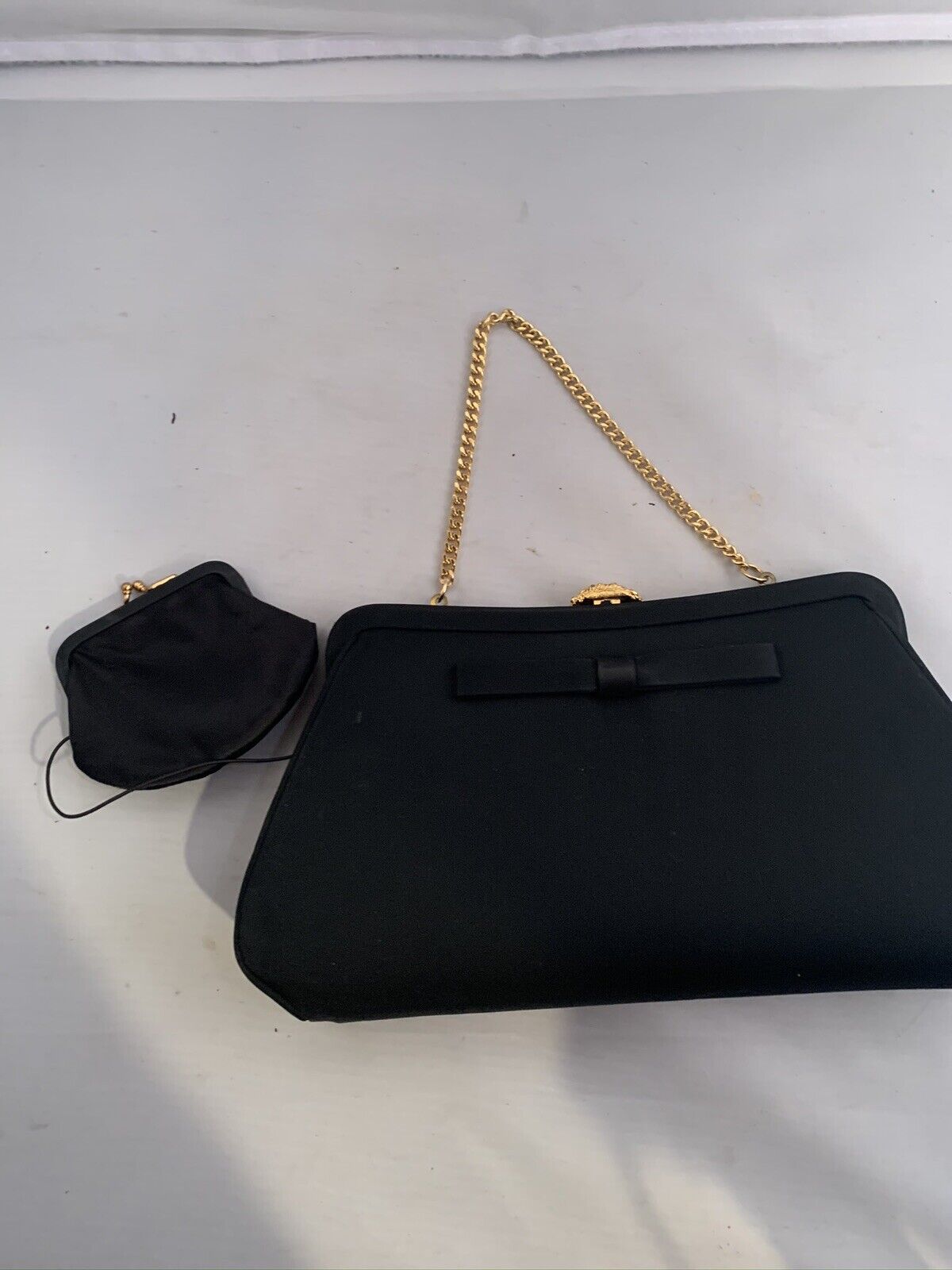 Vintage Womens Gold Clasp black Handbag