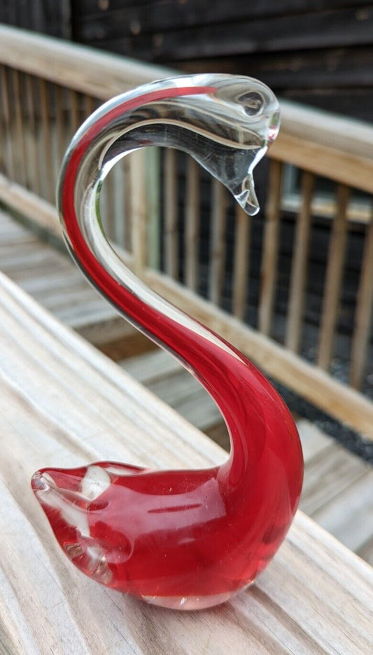 Vintage Red Glass Swan 5" Tall