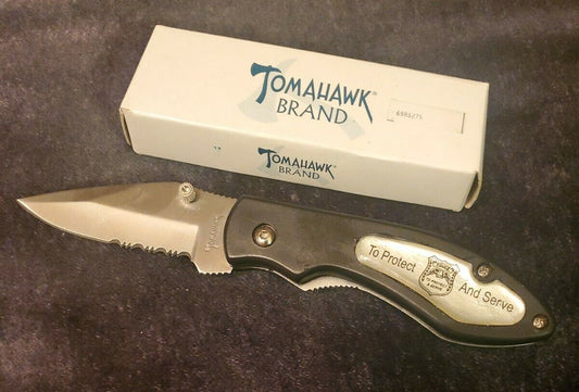 Tomahawk XL0769 Stainless Steel Pocket Knife "To Protect And Serve" handle