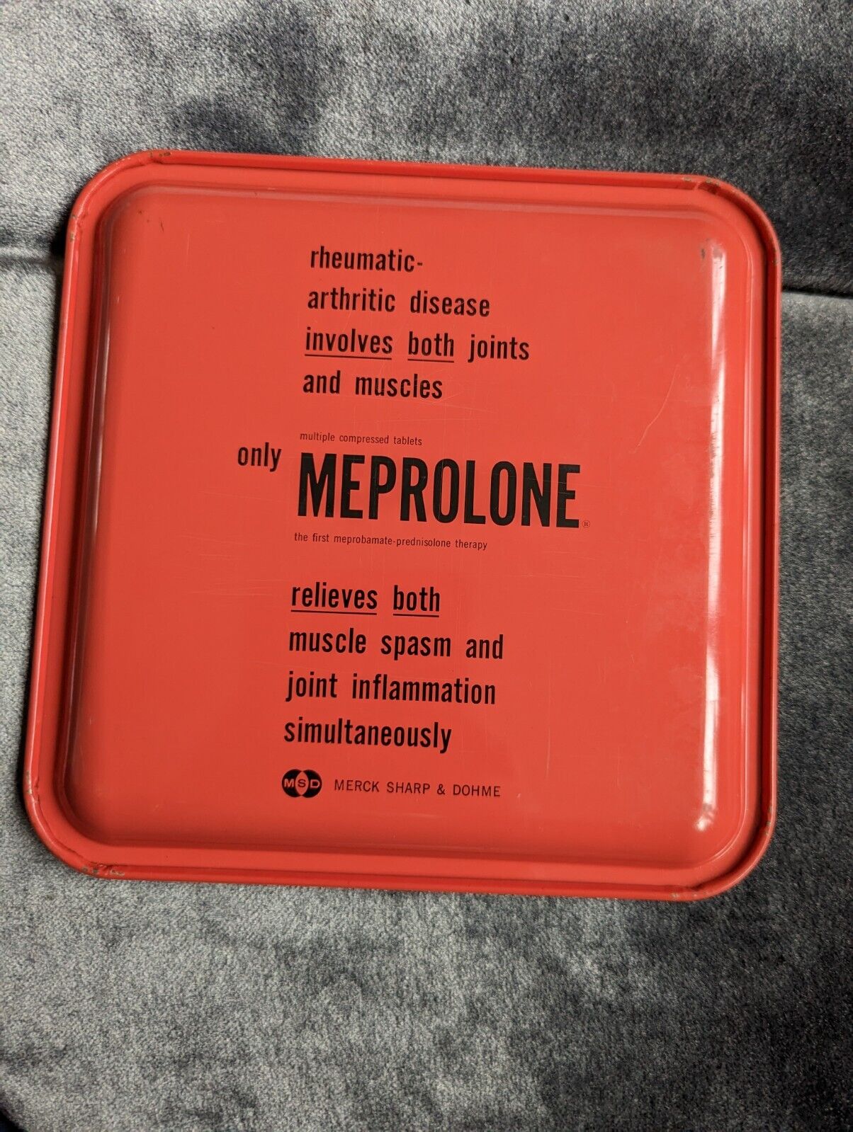 Vintage Merck Sharp Dohme Advertising tray Meprolone pink 8" x 8"