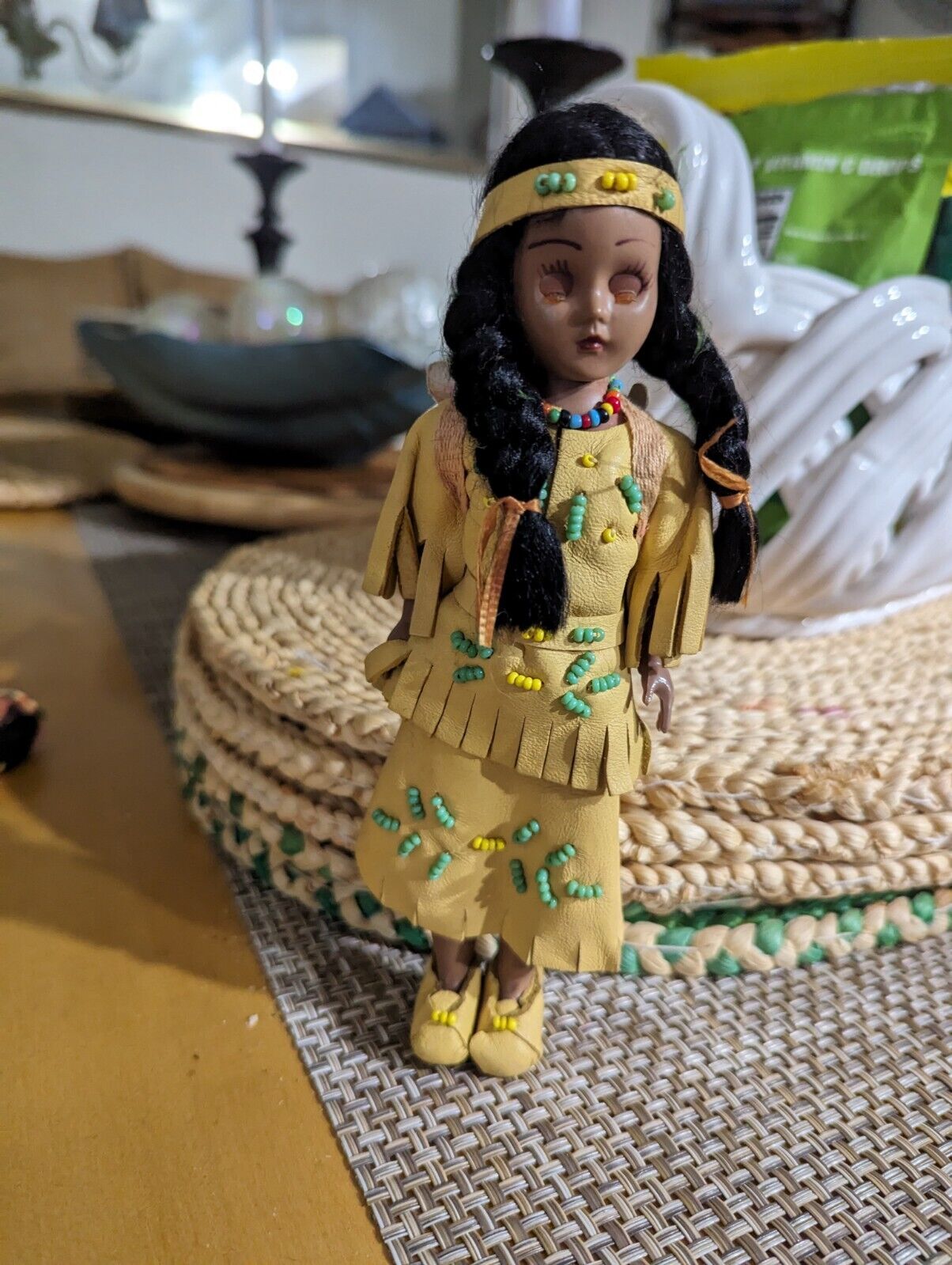 Vintage Native American Young Woman Carrying Baby In Back Pack Dolls About 9"