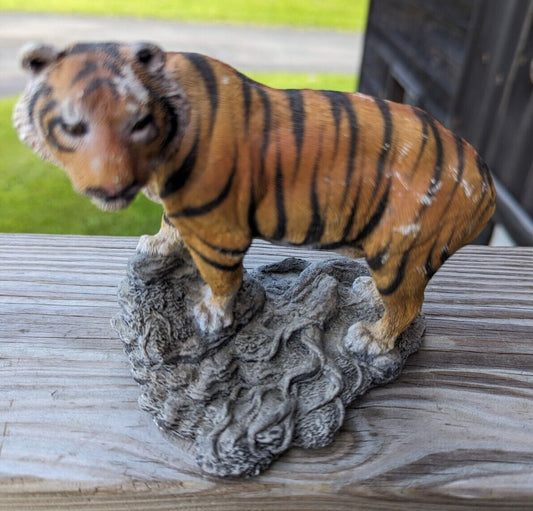 Vintage Resin Orange Siberian Pouncing Tiger Figurine on Rock Made In USA