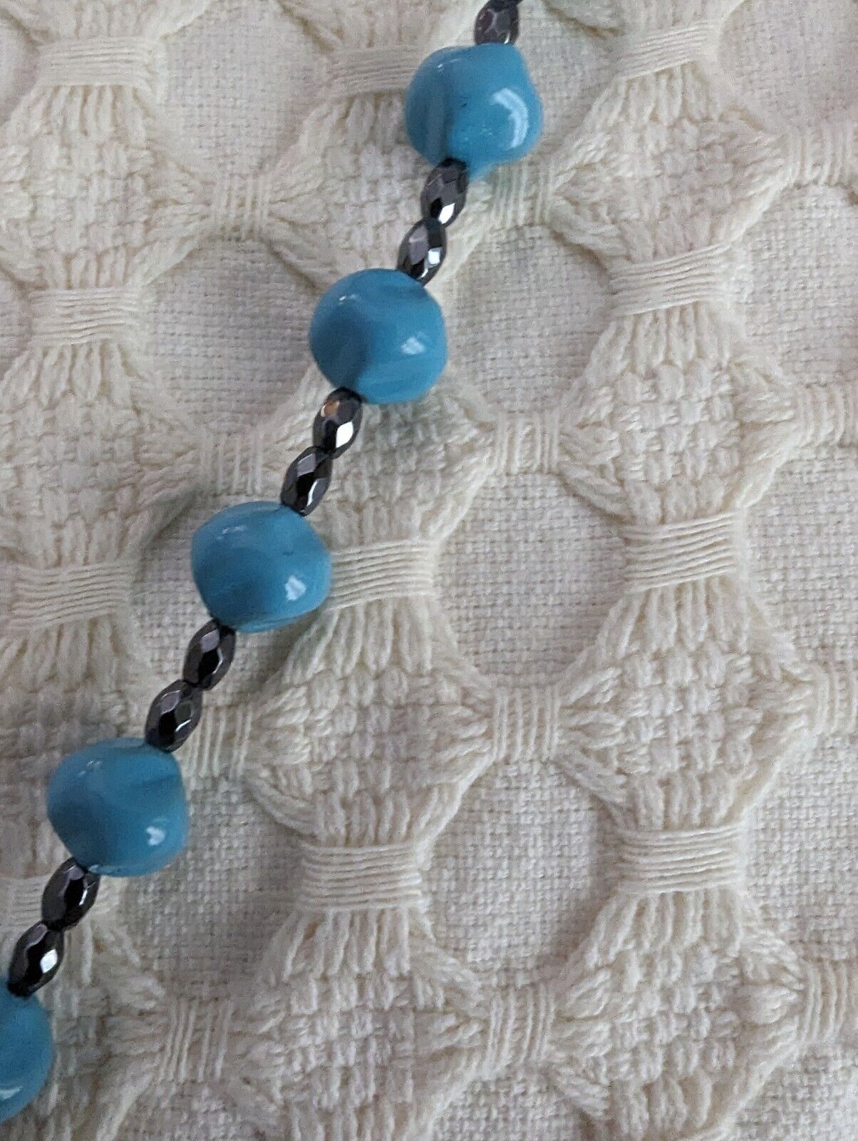 Large Faux Turquoise And Silver Tone Pendant Necklace