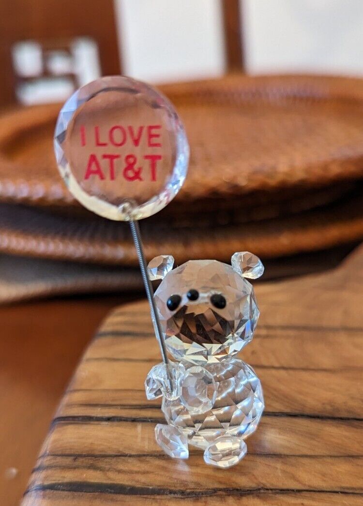 Signed Zoo Crystal Bear miniature Figurine Holding I Love AT&T Sign  1" x 2"