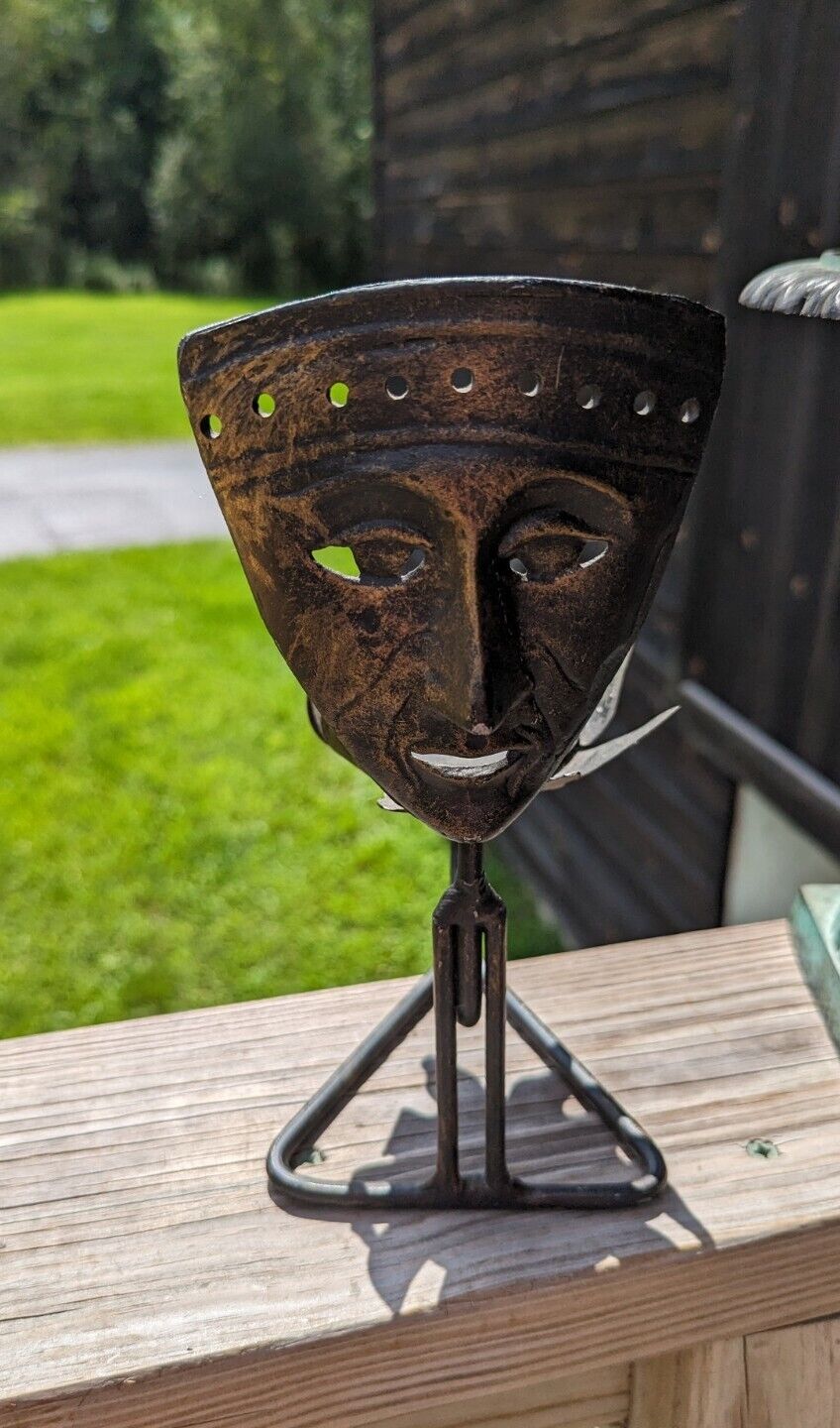 Unique Triangular Shaped Metal Mask Face Candle Holder From Indonesia