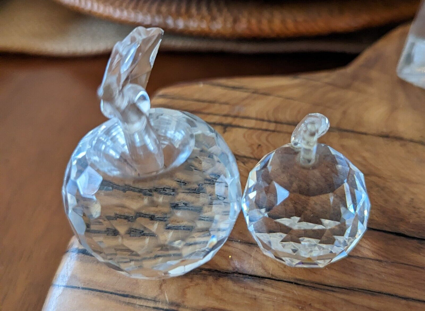 Two Faceted Crystal Glass Apple Figurines