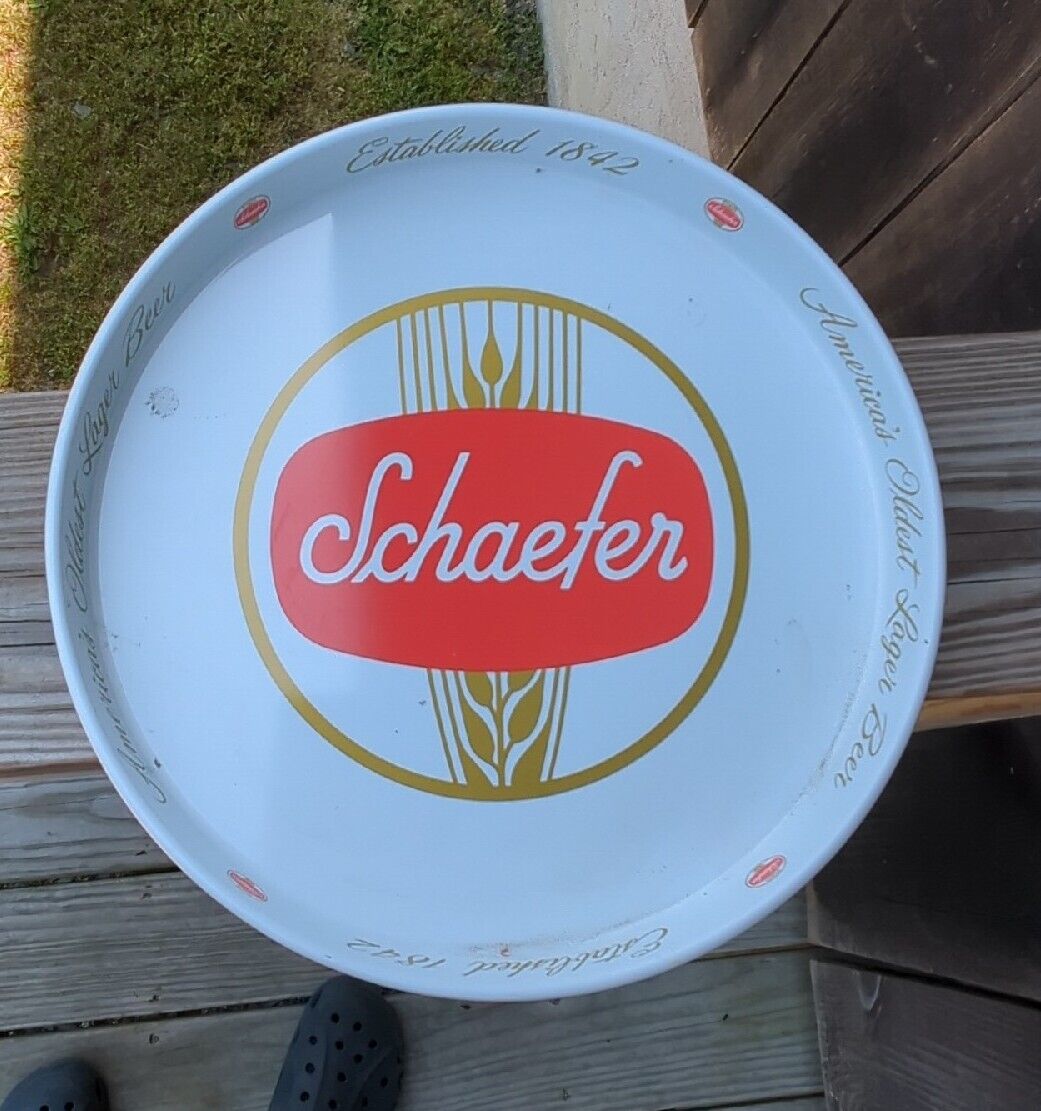 VINTAGE BAR 12" SCHAEFER AMERICA,  BEER METAL SERVING TRAY WHITE