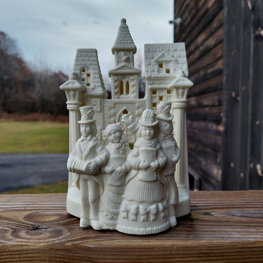 PARTYLITE "VILLAGE CAROLERS" HOLIDAY TEALIGHT CANDLE HOLDER WHITE BISQUE P0204