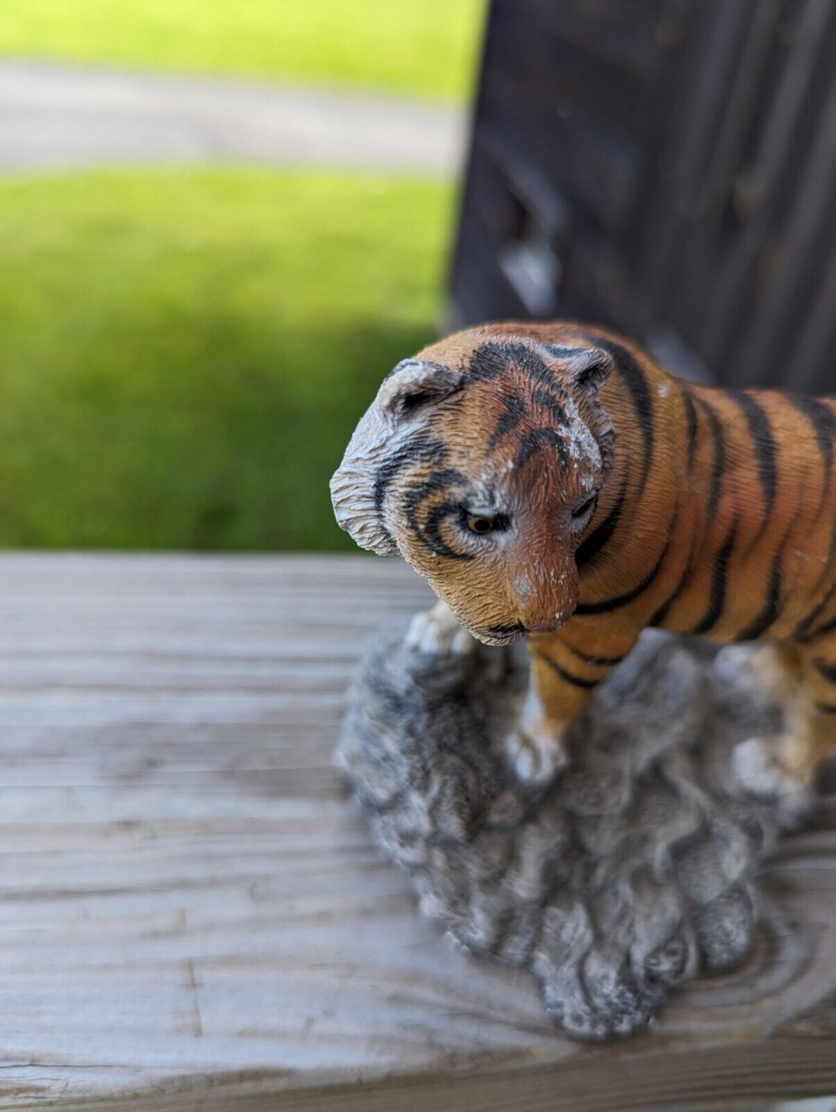 Vintage Resin Orange Siberian Pouncing Tiger Figurine on Rock Made In USA