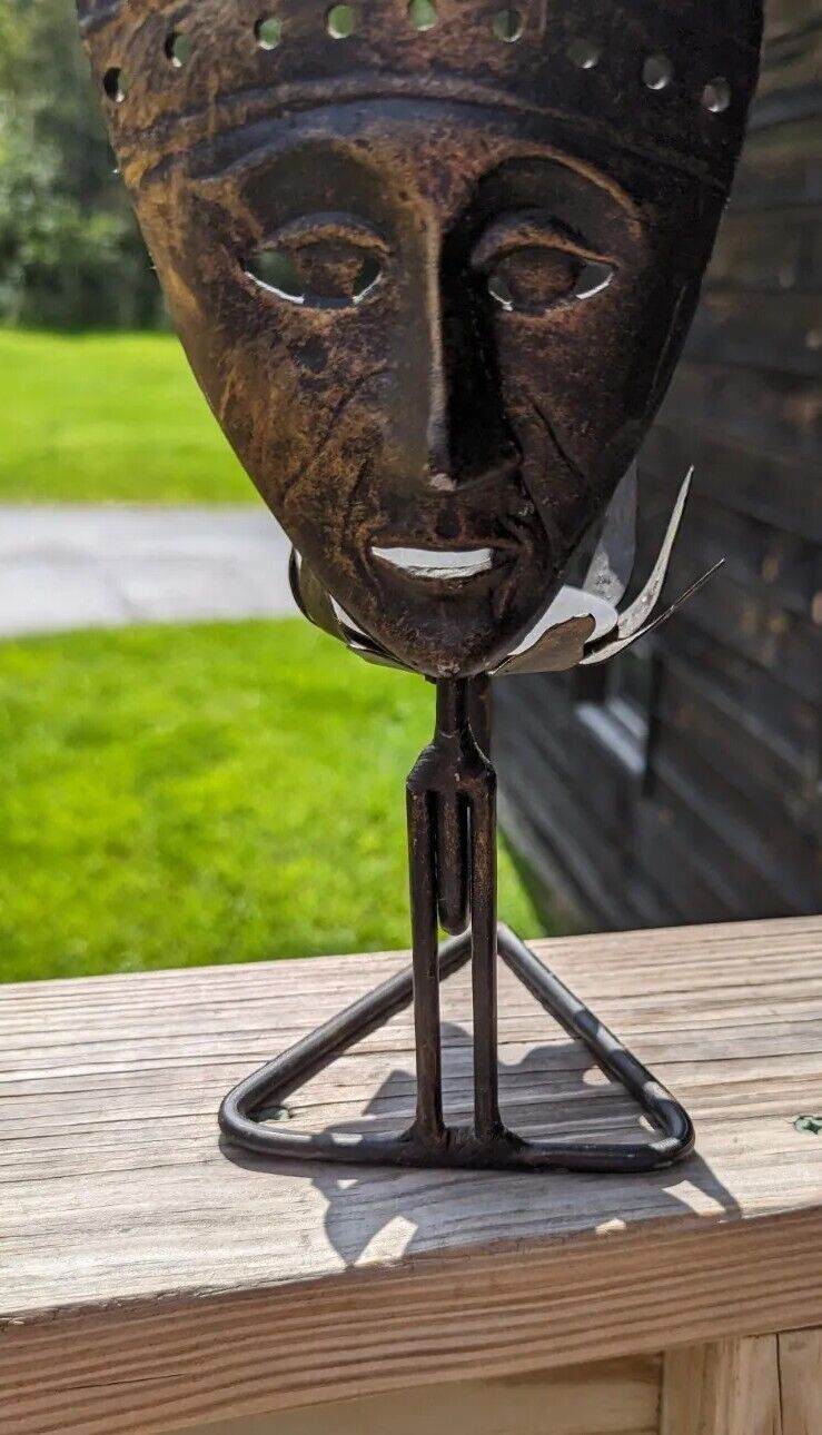 Unique Triangular Shaped Metal Mask Face Candle Holder From Indonesia