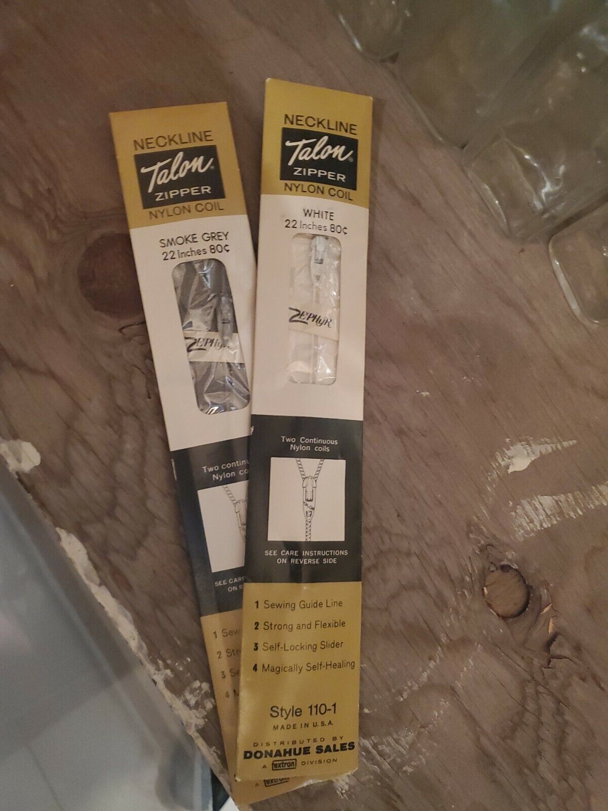 Vintage Talon Zipper Lot Of 2 22” Nylon & Metal Coils white and smoke gray