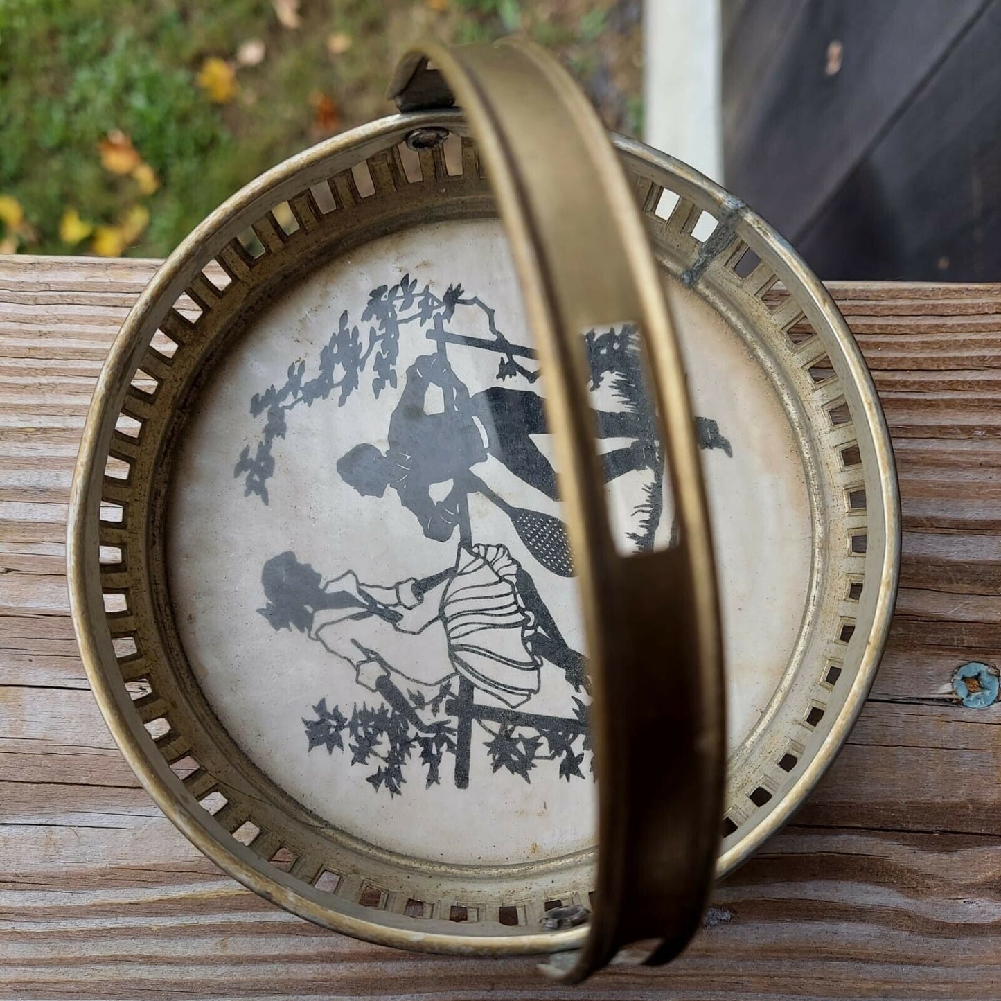 Vintage Metal Small Basket With Black & White Scene Print Made In Germany