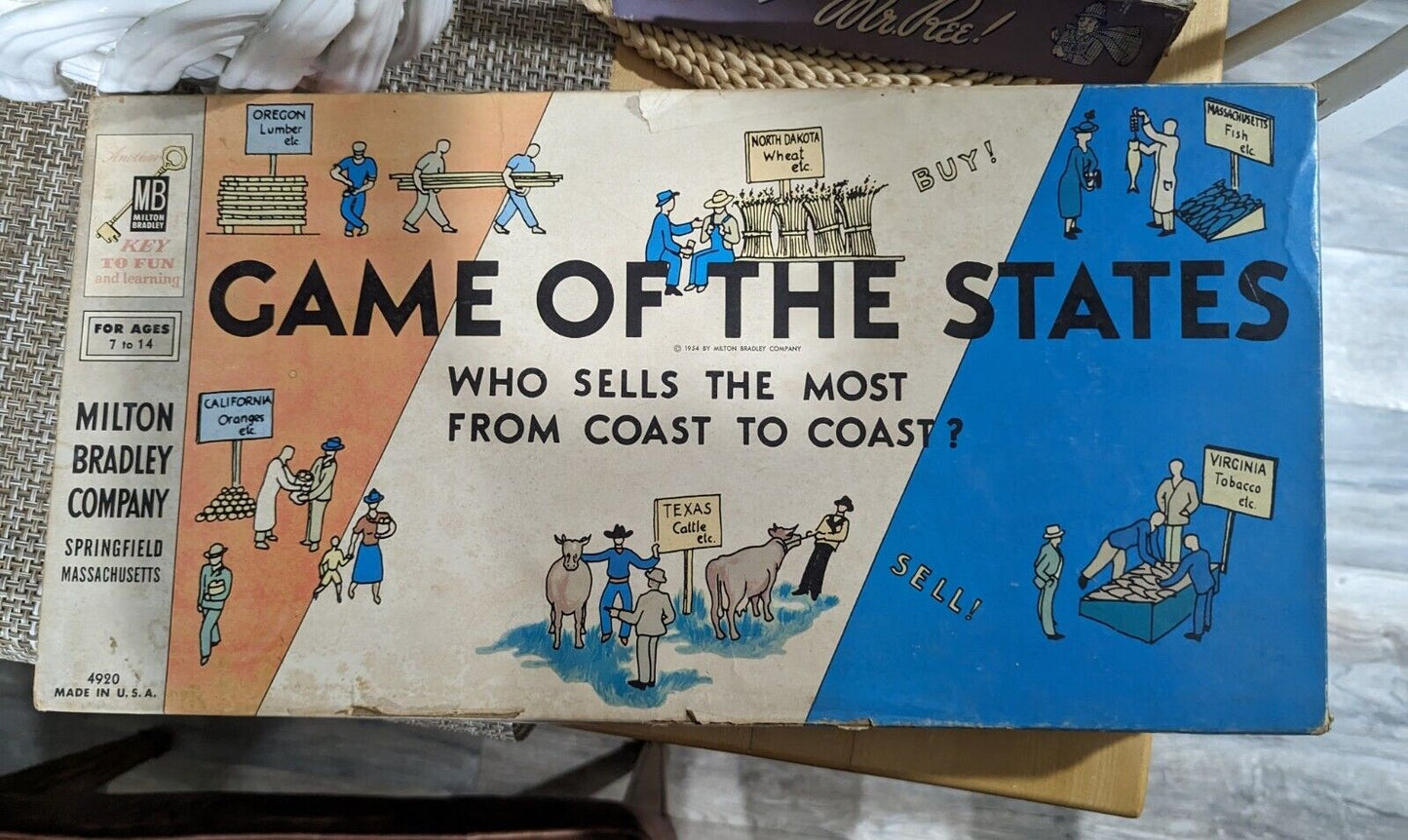 Vintage 1954 Milton Bradley Game of States Board Game COMPLETE Made In USA