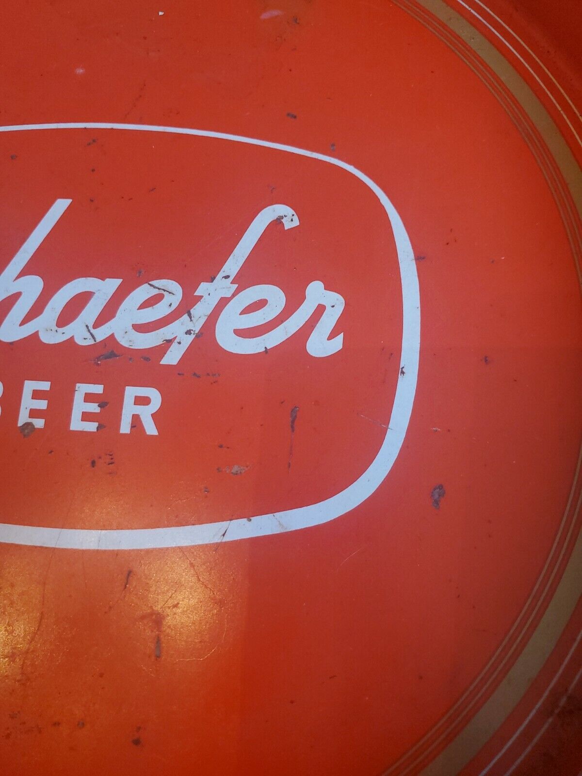 Vintage 1960's Era 12" Red Schaefer Beer Metal Beer Tray