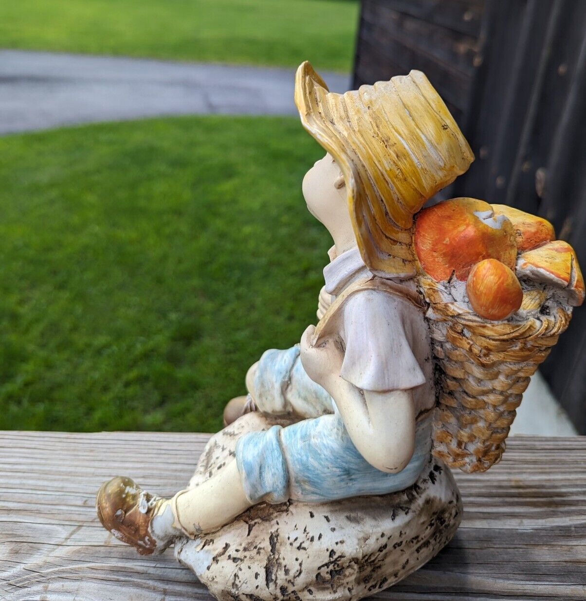 Large Tiered Daydreaming Innocent Young Homco Boy Sitting Down On Rock Figurine