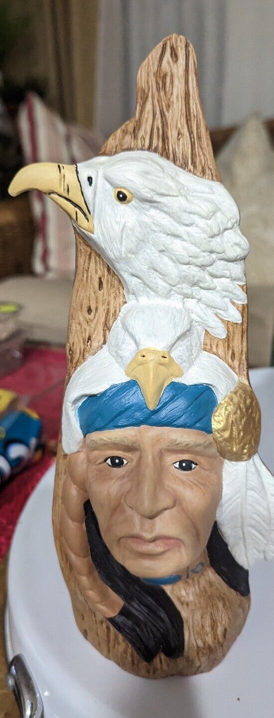 Native American With White Eagle Ceramic Figurine Approx 11" Tall