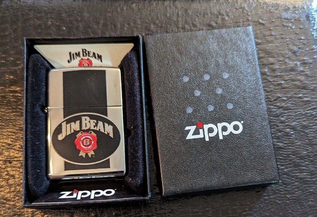 Classy Polished Chrome Jim Beam Zippo Lighter NIB