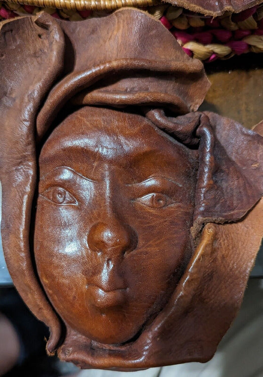 Handmade Haitian African Molded Leather 3D Face Sculpture Mask Art