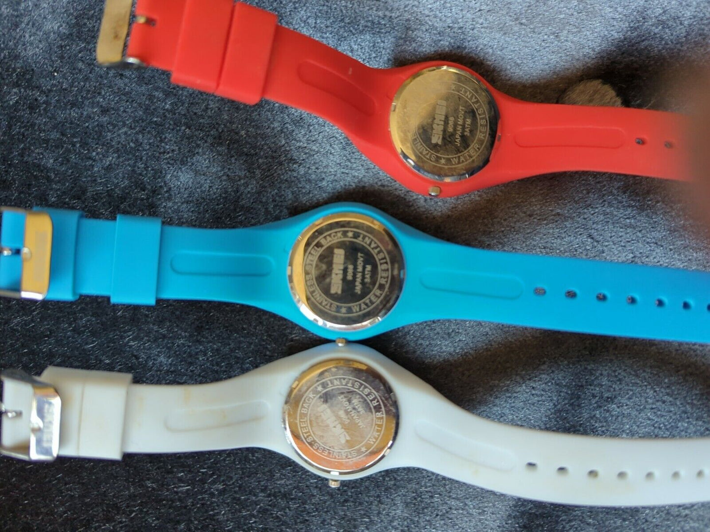 Three Skmei Rubber Band Watches Red White And Blue Japan movement Lot