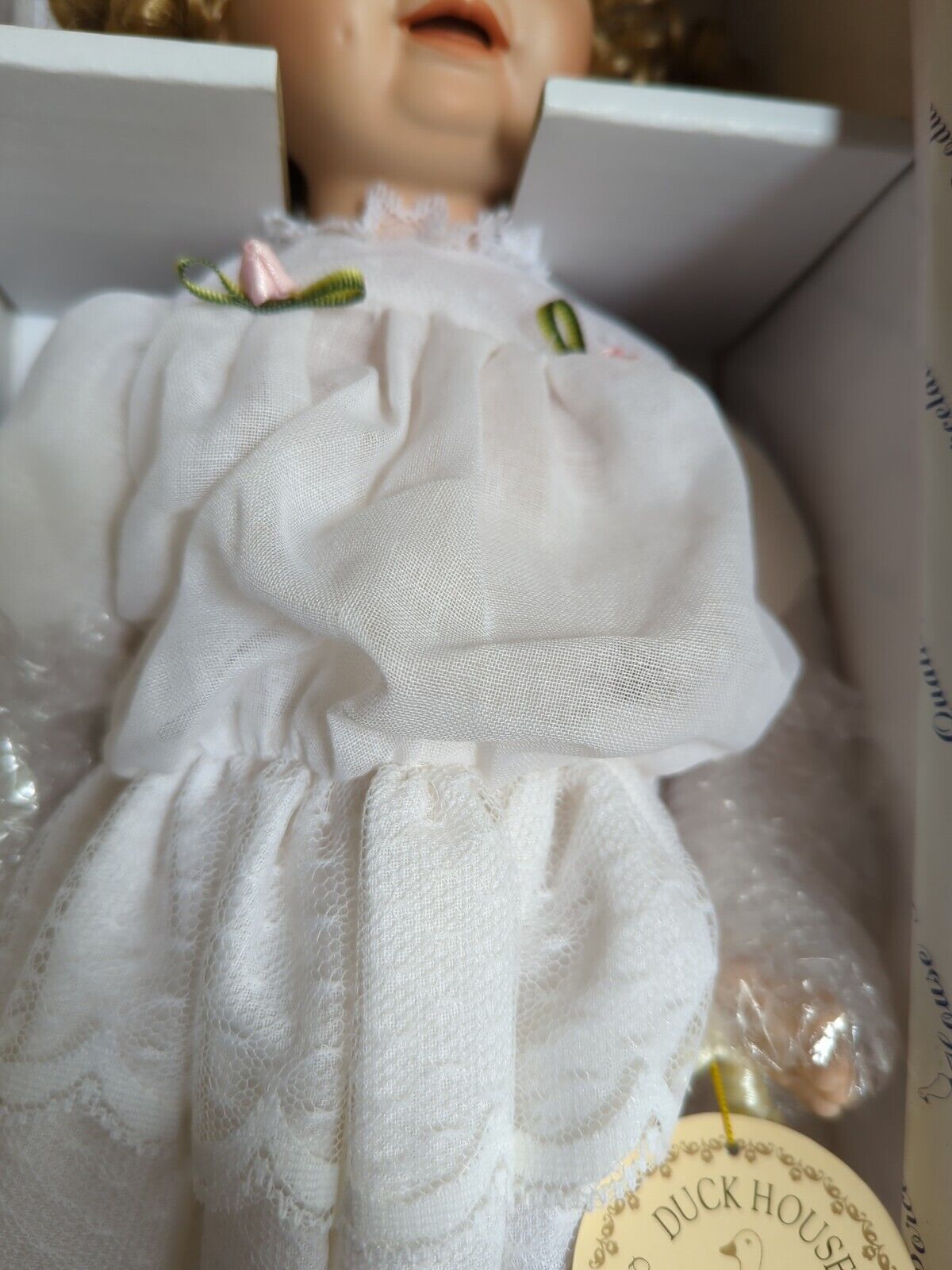 Duck House Porcelain Doll 12" NIB in White Dress