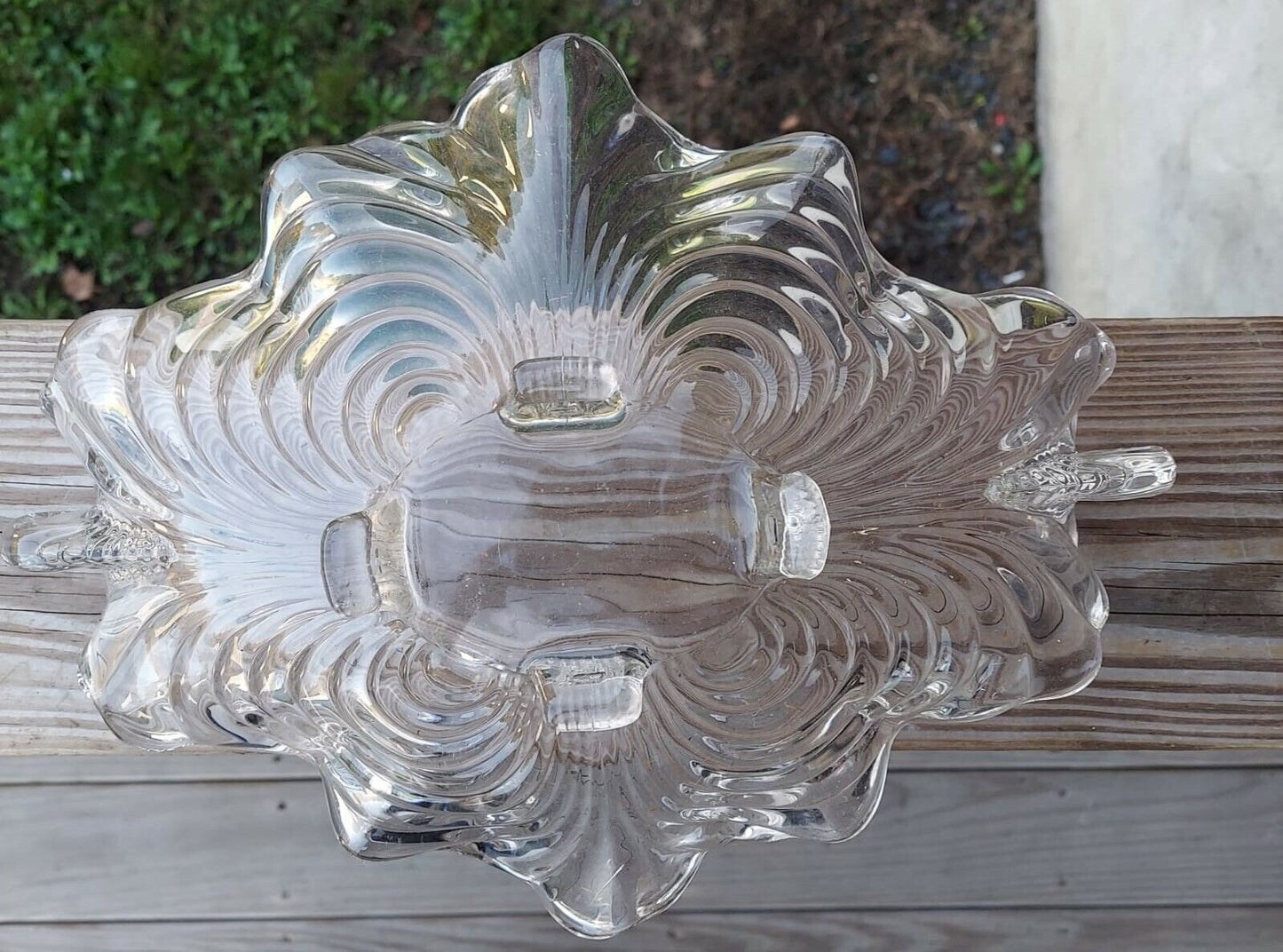 Vintage Cambridge Hand Made Footed Glass Serving Dish USA