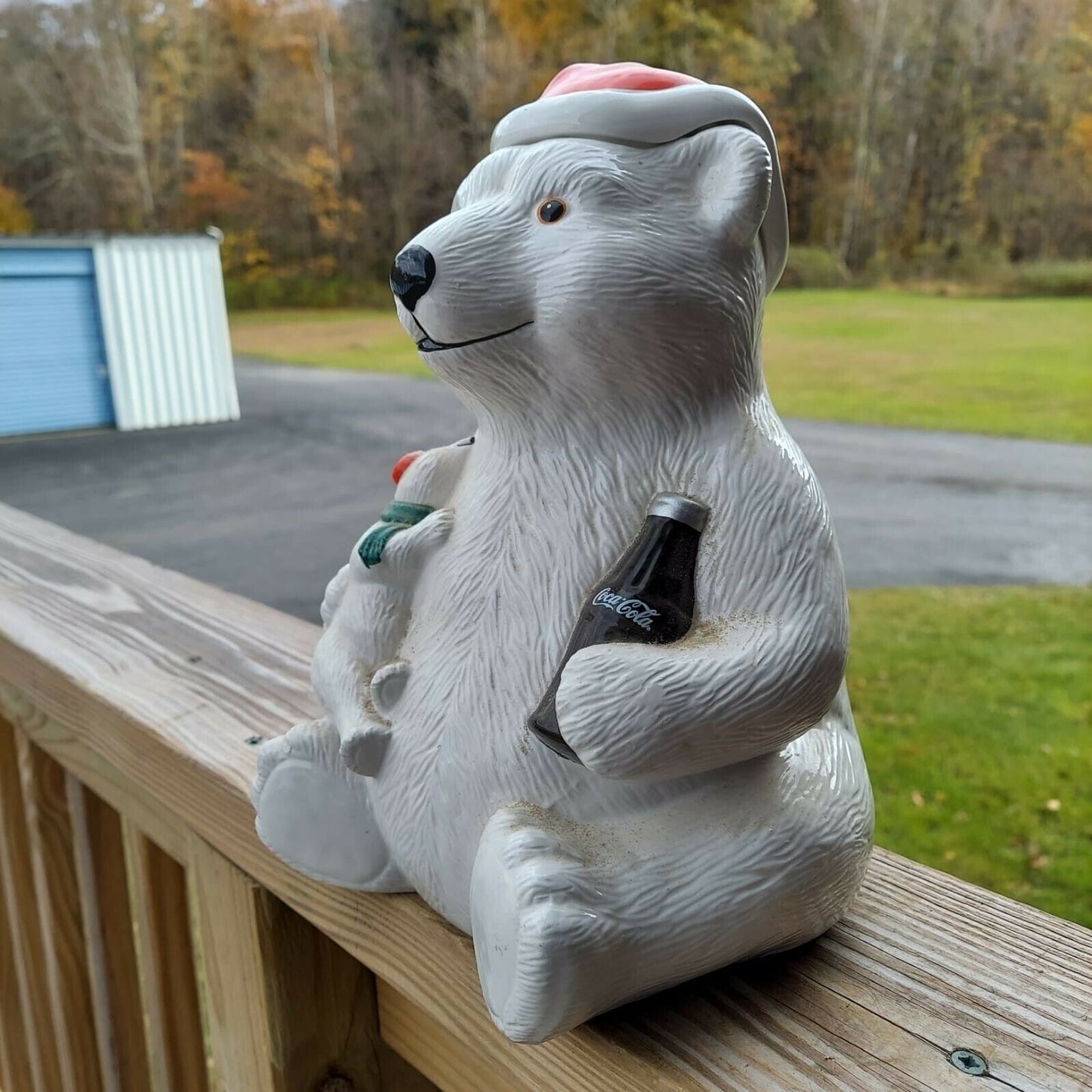 Vintage 1998 Coca-Cola Christmas Santa Polar Bear Cookie Jar Collectors Holiday 