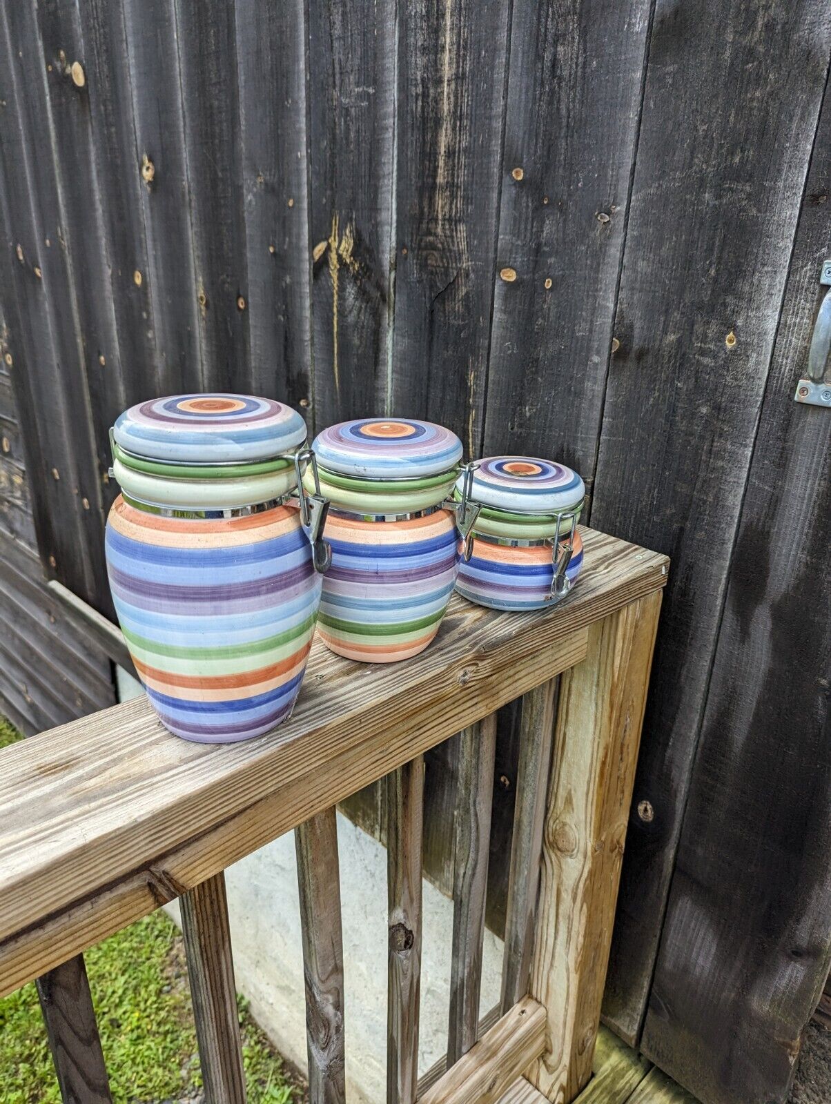 Kitchen Multicolor Canisters Set Of Three Different Sizes