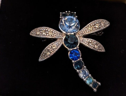 Vintage 99 Avon Crystal Dragon Fly  Silvertone Dragonfly Pin NIB